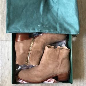 Anthropologie Suede Scalloped Ankle Boots